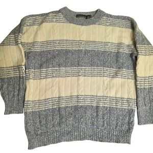 WALLACE COUNTY Men's XL‎ Blue Wool Blend Sweater Chunky Cable Knit Fishermancore